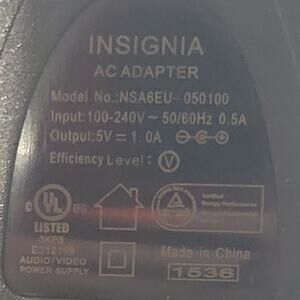 Insignia Black AC Adapter 5V NSA6EU-050100